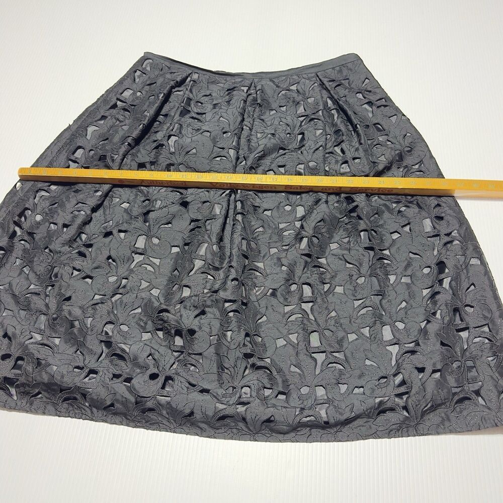 Talbots Pleated 100% Silk Midi Skirt Size 16 Black Eyelet Lace Overlay A Line - Picture 7 of 8